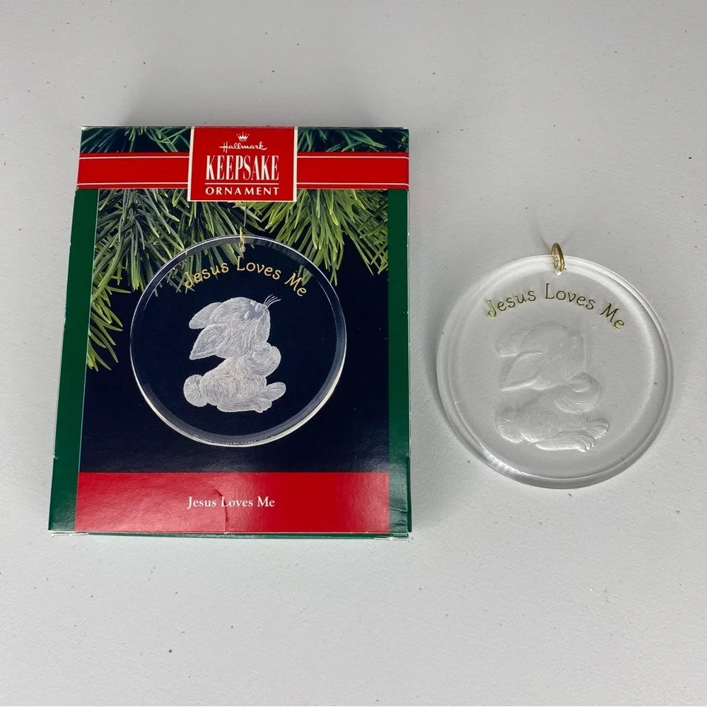 Hallmark Keepsake Ornament Jesus Loves Me Bunny Rabbit 1990 Acrylic Christian
